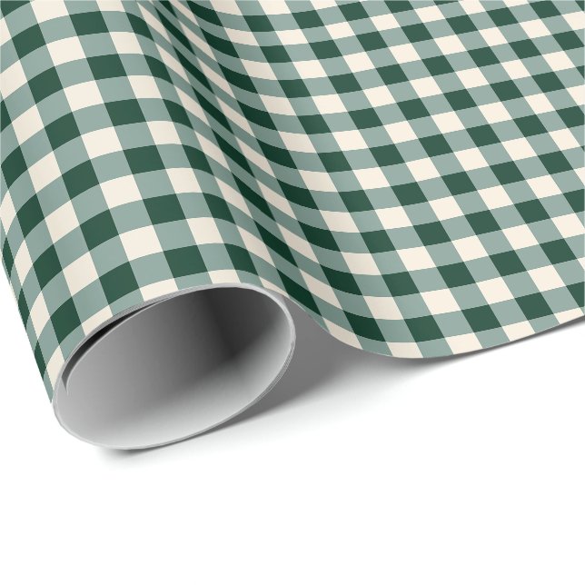 Grünes und Beiges Gingham-Karo-Muster  Geschenkpapier (Rolleneckpunkt)