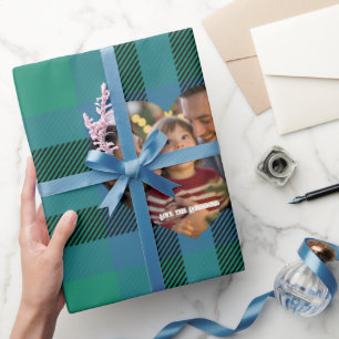Grünes und blaues klassisches Tartan-Weihnachtsfot Geschenkpapier