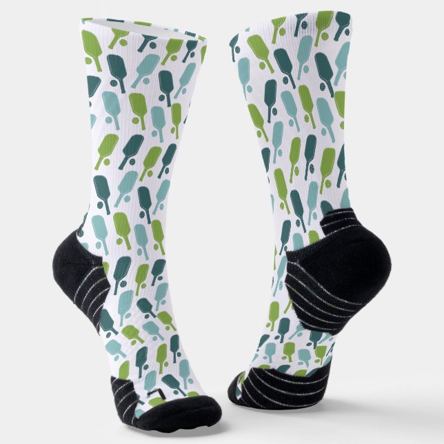 Grünes und blaues Pickleball-Muster Socken (Gewinkelt)