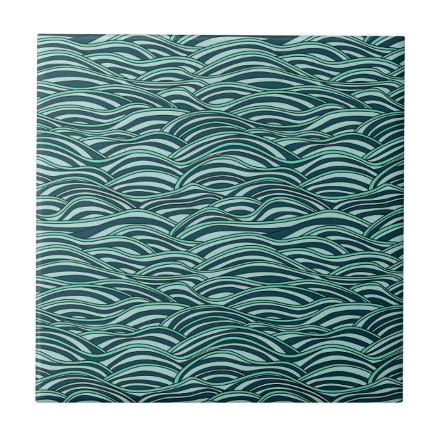 Grünes und blaues Wellenmuster. Seebeschaffenheit Fliese (Vorderseite)