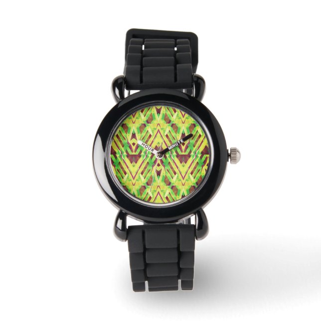 Grünes und braunes Muster Armbanduhr (Vorderseite)