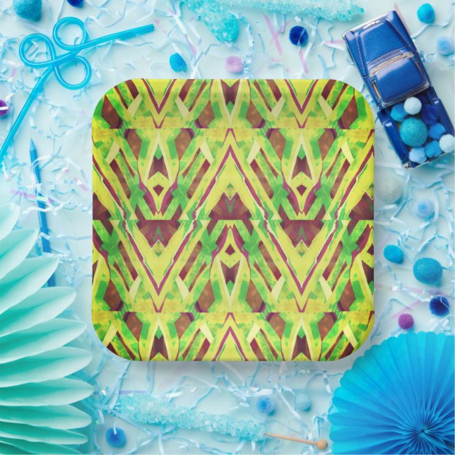 Grünes und braunes Muster Pappteller (Party)