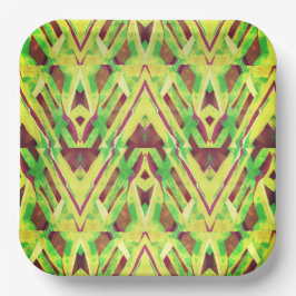 Grünes und braunes Muster Pappteller