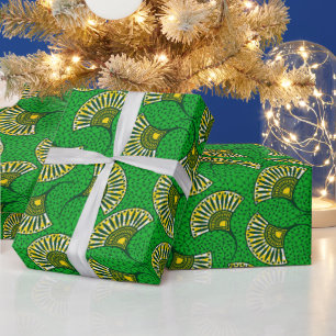 Grünes und gelbes Ankara-Fan-Print-Wrap-Papier Geschenkpapier