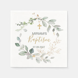 Grünes und goldenes Blattwerk Taufpapier Napkin Serviette