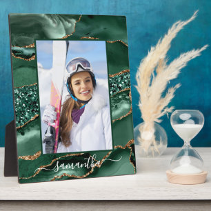 Grünes und goldenes Glitter-Achat Elegantes Namens Fotoplatte