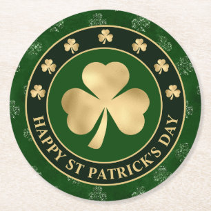 Grünes und goldenes Kleeblatt St. Patrick's Day Runder Pappuntersetzer