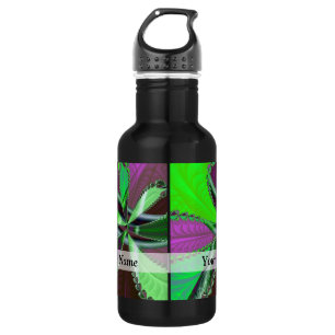 Grünes und lila Fraktal Trinkflasche