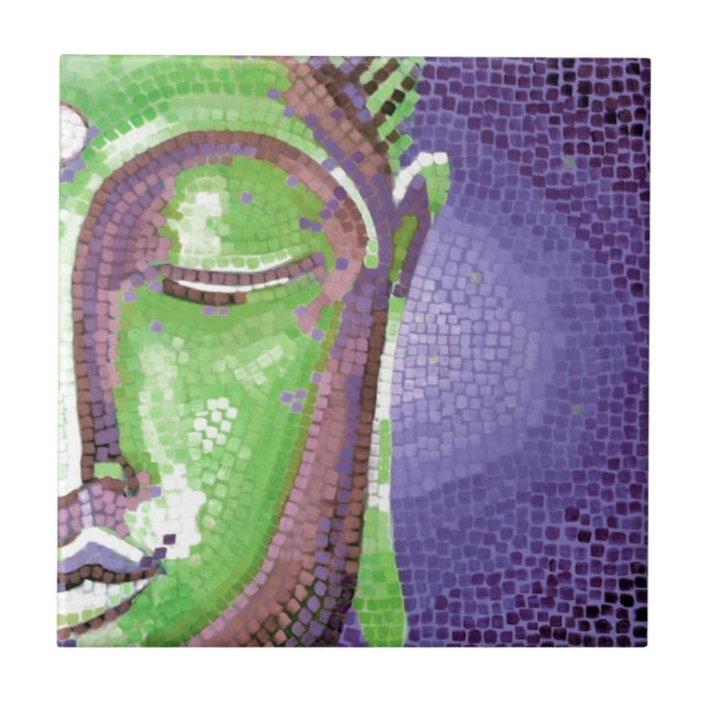 Grünes und lila Mosaik Buddha stellen gegenüber Fliese (Vorderseite)