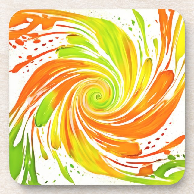 Grünes und oranges Spiraldesign Getränkeuntersetzer (Vorderseite)