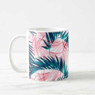 Grünes und rosa Palmenblätter-Muster Kaffeetasse
