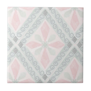 Grünes und rosa pastellfarbenes Diamantmuster Fliese