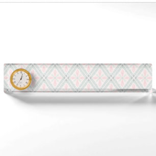 Grünes und rosa pastellfarbenes Diamantmuster Namensplakette