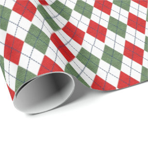 Grünes und rotes Argyle-Muster Geschenkpapier