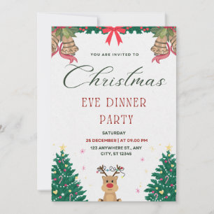 Grünes und rotes einfaches Weihnachtsabend-Party Einladung