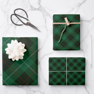 Grünes und rotes Tartan-Karo-Weihnachtsmotiv Geschenkpapier Set