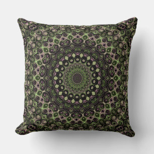 Grünes und schwarzes Kaleidoskop-Mandala-Muster Kissen