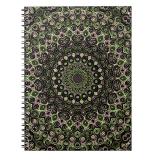 Grünes und Schwarzes Kaleidoskop-Mandala-Muster Notizblock