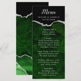 Grünes und Silbernes Achat-Hochzeitsmenü Menükarte