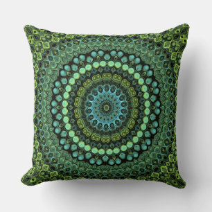 Grünes und Türkises Kaleidoskop-Mandala-Muster Kissen