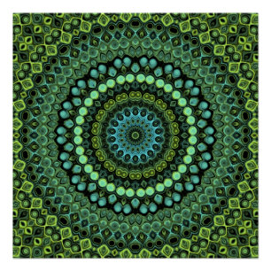 Grünes und Türkises Kaleidoskop-Mandala-Muster Poster
