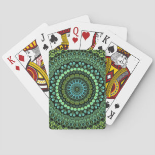 Grünes und Türkises Kaleidoskop-Mandala-Muster Spielkarten