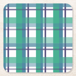 Grünes und violettes Tartan-Muster Rechteckiger Pappuntersetzer