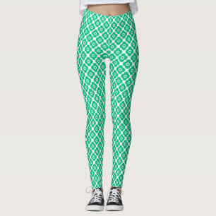 Grünes und weißes einfaches Blumenmuster Retro Leggings