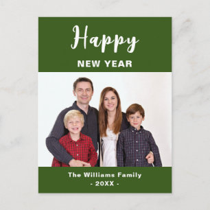 Grünes und weißes einfaches frohes neues Jahr Fami Postkarte