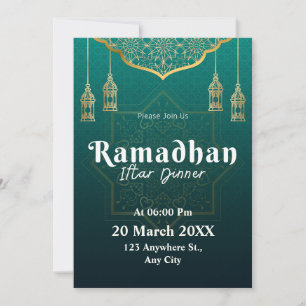 Grünes und weißes geometrisches Muster Ramadan Einladung