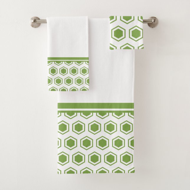 Grünes und weißes hexagonales Muster Badhandtuch Set (Insitu)