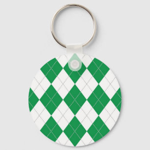 Grünes und weißes Rauten-Muster Schlüsselanhänger