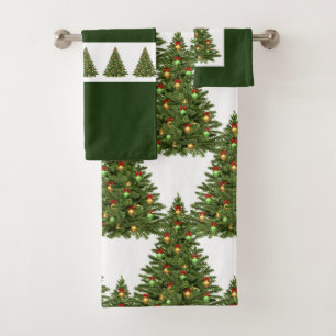 Grünes und weißes Weihnachtsbaum-Handtuch-Set Badhandtuch Set