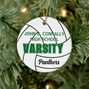 Grünes Varsity-Volleyball-Foto-Rücken-Weihnachten Keramik Ornament