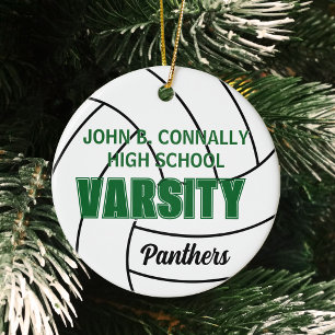 Grünes Varsity-Volleyball-Foto-Rücken-Weihnachten Keramik Ornament