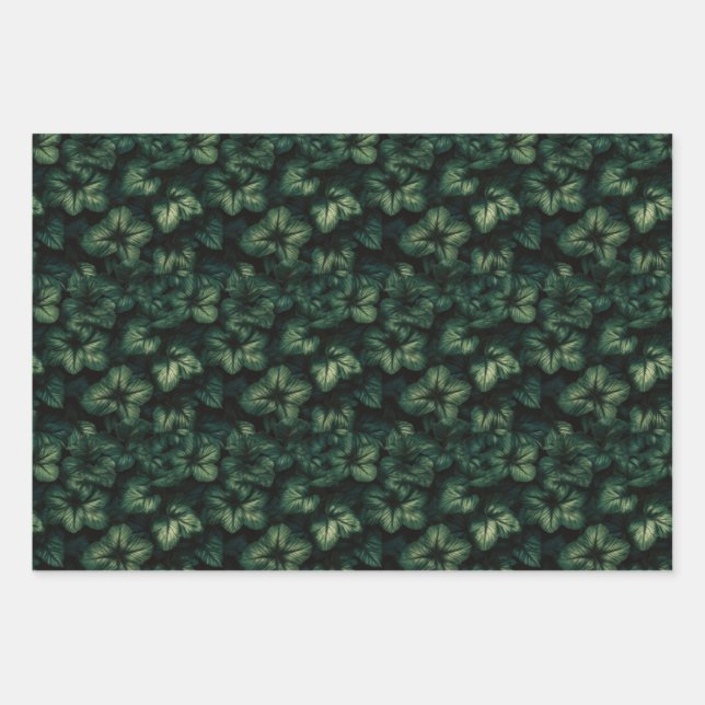 Grünes Verlassen Wrapping Paper Flat Sheet Set 3 Geschenkpapier Set (Vorderseite)