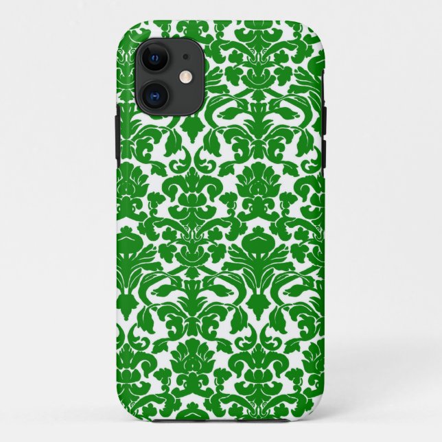 Grünes verziertes Blumendamast-Muster Case-Mate iPhone Hülle (Rückseite)