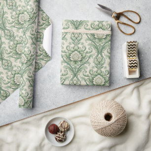 Grünes Vintage-Blumenmuster Geschenkpapier