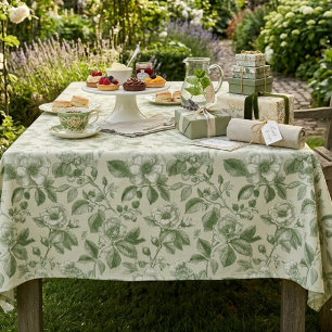 Grünes Vintage-Botanical-Toile-Muster Tischdecke