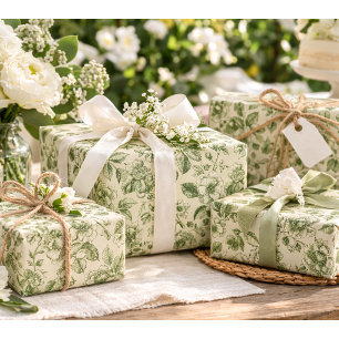 Grünes Vintage-Botanik-Toile-Muster Geschenkpapier