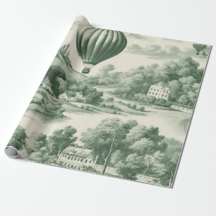 Grünes Vintage-Heißluftballon-Toile-Muster Geschenkpapier