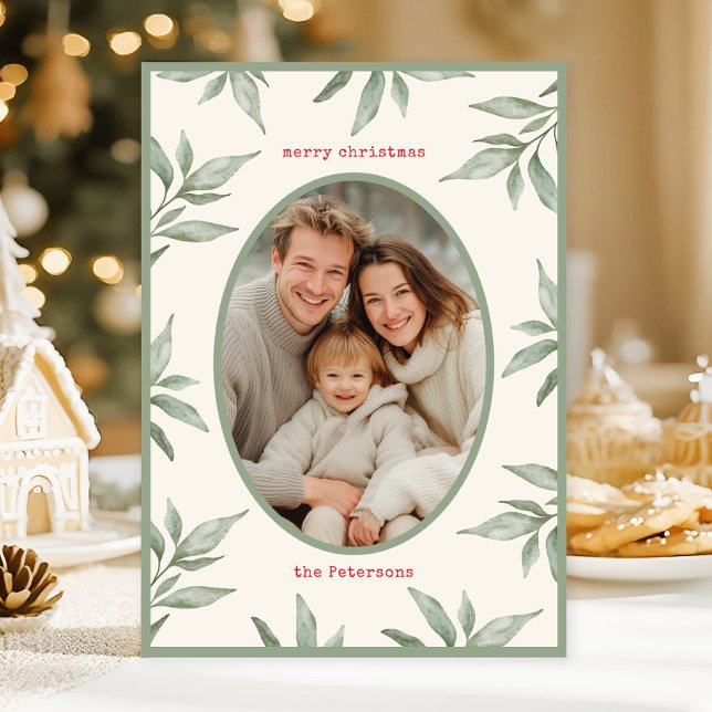 Grünes Vintages botanisches Foto Frohe Weihnachten (Von Creator hochgeladen)