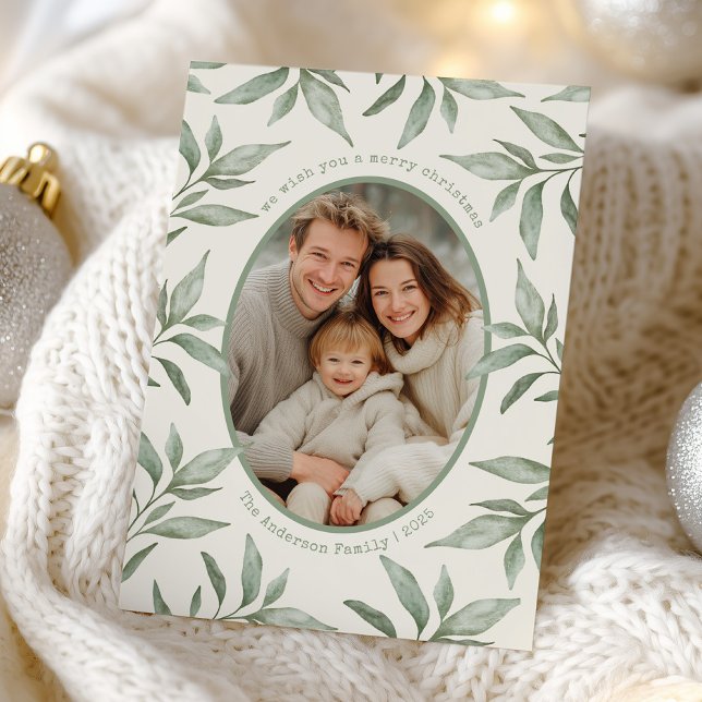 Grünes Vintages botanisches Foto Frohe Weihnachten (Von Creator hochgeladen)