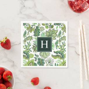 Grünes Vintages botanisches Mit Monogramm Serviette