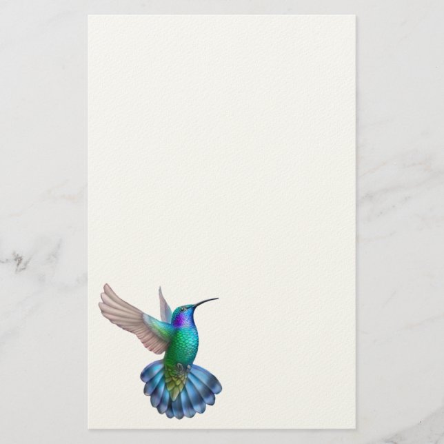 Grünes violettes ohriges Kolibri-Briefpapier Briefpapier (Vorderseite)