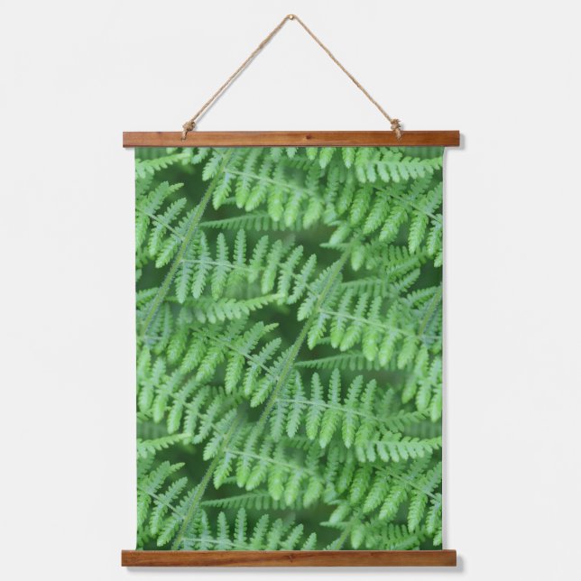 Grünes Waldland Ferns Muster Natur Wandteppich Mit Holzrahmen (Vorderseite)