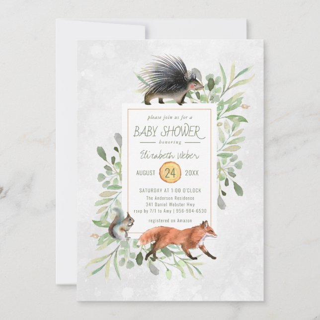 Grünes Waldland Kinderdusche Einladung (Vorderseite)