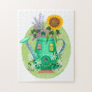 Grünes Wasser Hütte und Sonnenblumen
