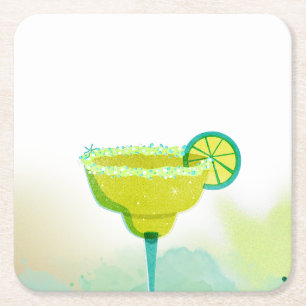 Grünes Wasserfarben-Margarita-Limonen-Junggesellin Rechteckiger Pappuntersetzer