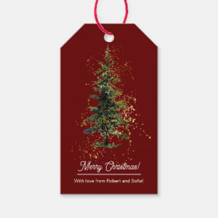 Grünes Wasserfarben-Tannenbaum Frohe Weihnachten R Geschenkanhänger